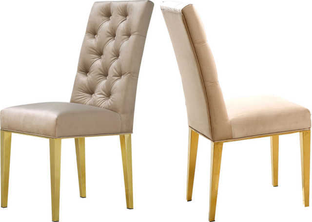Capri Velvet Upholstered Dining Chair (Set of 2), Beige