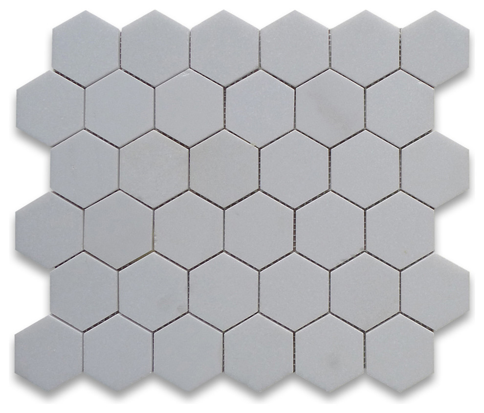 Thassos White Marble Hexagon Mosaic Tile 2 inch Honed, 1 sheet Traditional Wall And Floor