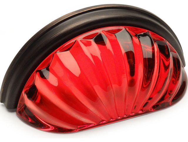 Cosmas 6381orb R Oil Rubbed Bronze With Red Glass Cabinet Cup Pull