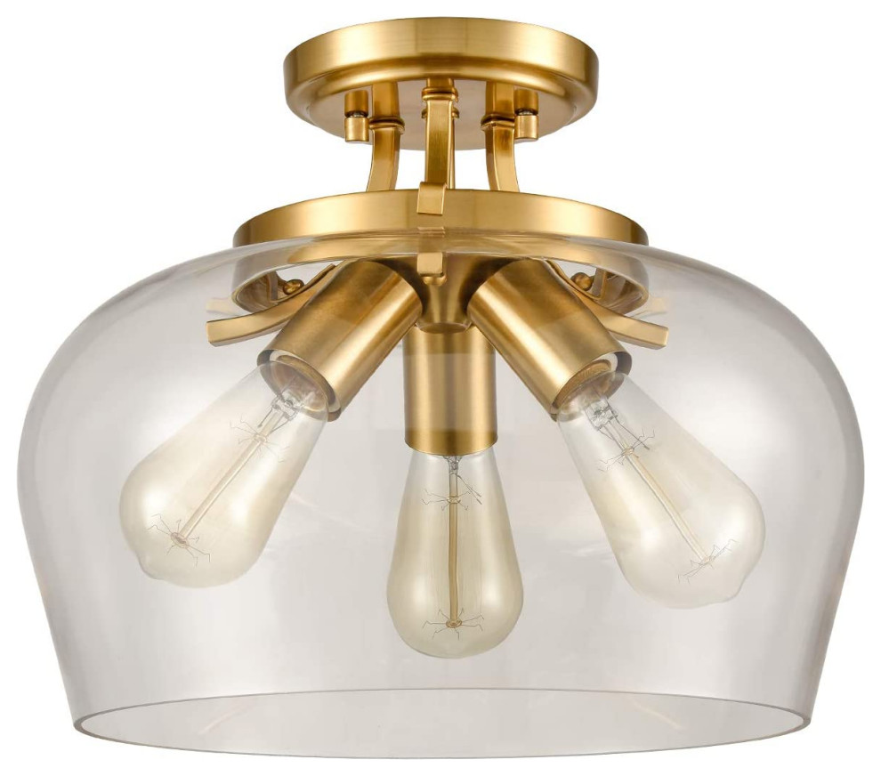 Bronte Brass 3Light Ceiling Light Semi Flush Mount Clear Glass Shade