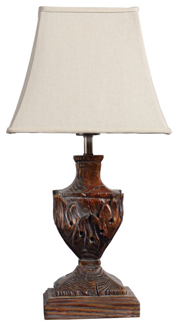 Handcrafted Wooden Trophy Indoor Table Lamp With Square Bell Shade
