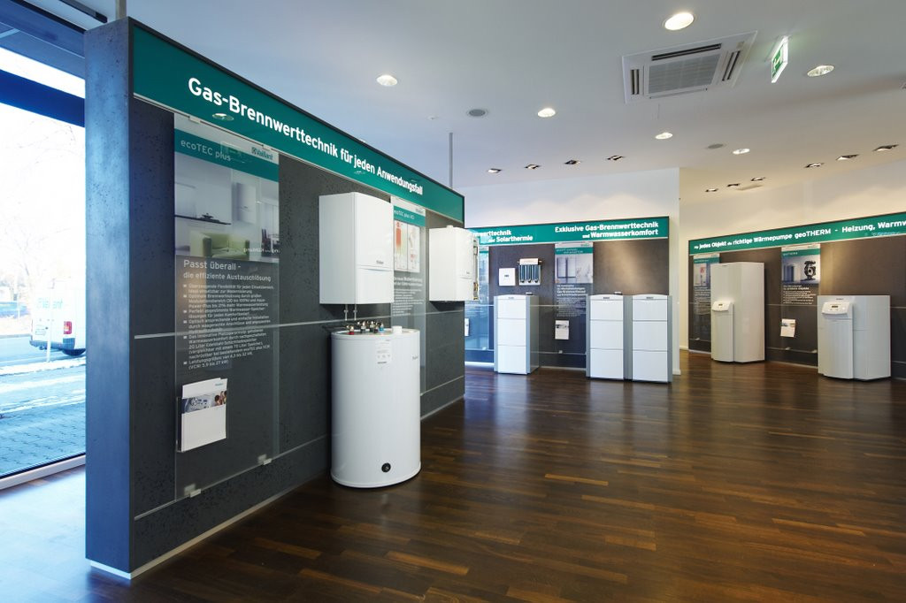 Vaillant Showroom Wärmepumpe Gas Heizung Büro Planung Präsentation Ausstellung Interior Design NRW Krefeld München Architektur Innenarchitektur Gestaltung Gebäudetechnik Verkauf Beratung Technik