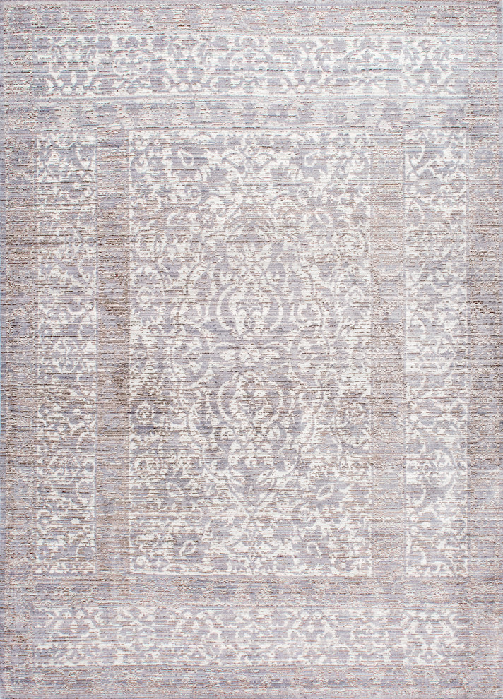 Machine Made Traditional Vintage Persian Border Rug, Gray, 9'x12'