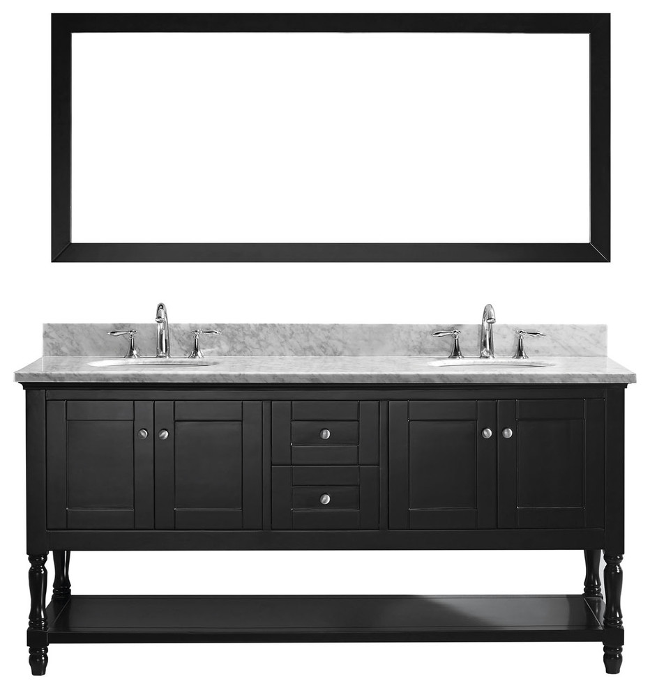 Julianna 72" Double Vanity Espresso With Marble Top and Round Sink With Mirror