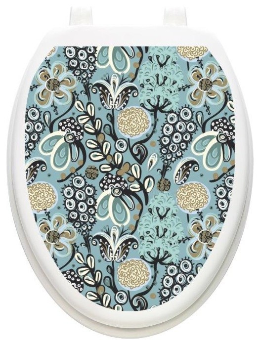 Abstract Flowers Toilet Tattoos Seat Cover Vinyl Lid Decal Bathroom Decor Elongated