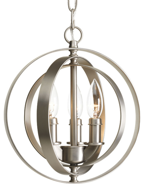 3-Light Sphere Pendant, Burnished Silver