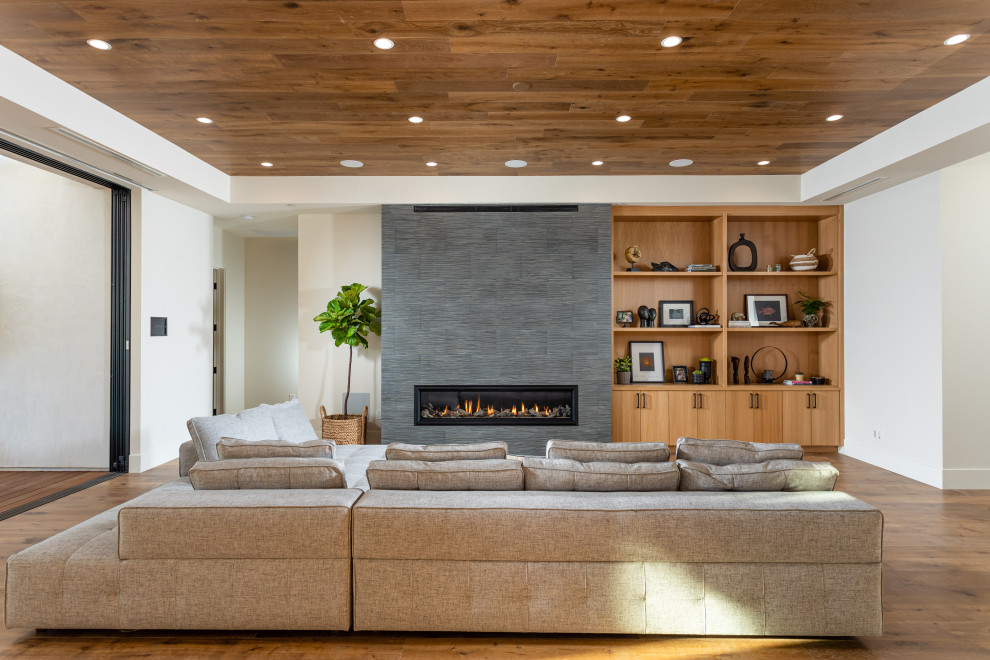 This is an example of a contemporary family room in Orange County.