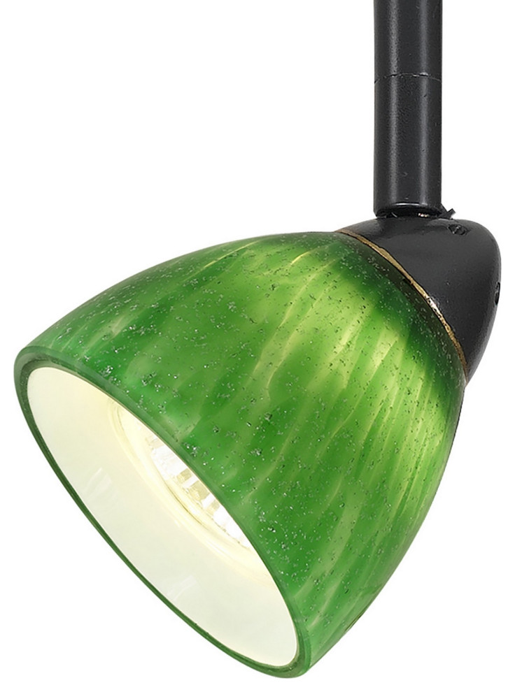 Hand Blown Glass Shade Track Light Head With Metal Frame, Green And Bronze Contemporary