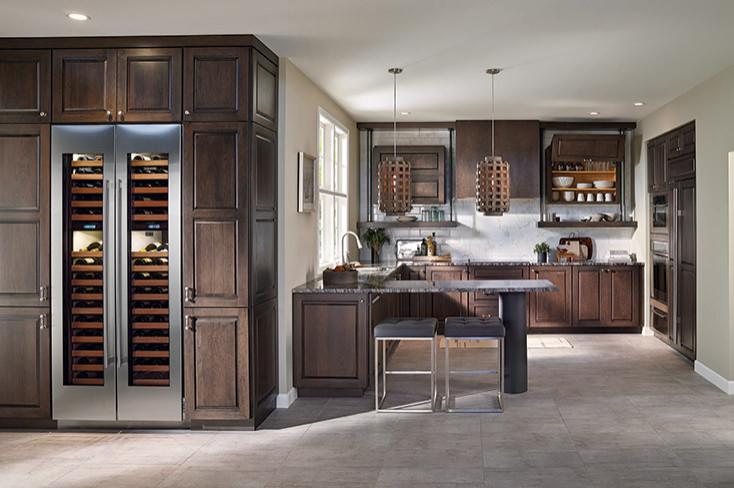 Transitional Kitchen Cabinets with Drink Station