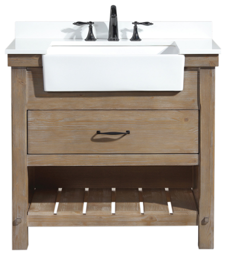 Marina 36" Bathroom Vanity, Weathered Fir Finish Farmhouse Bathroom