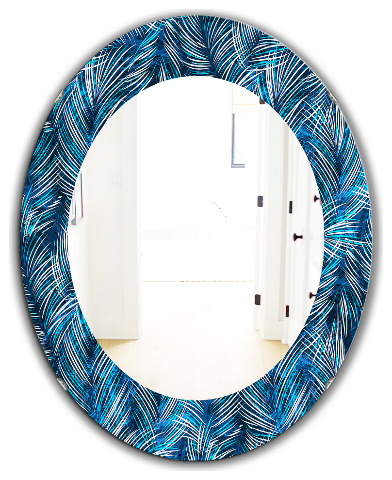 Designart Tropical Palm Leaves Bohemian Frameless Oval Or Round Wall