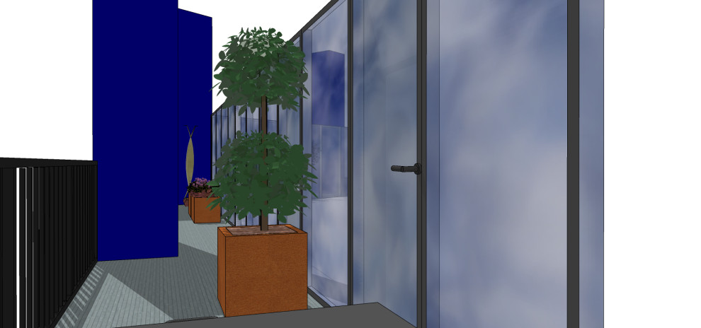 This is an example of a small contemporary balcony in London with a potted garden.