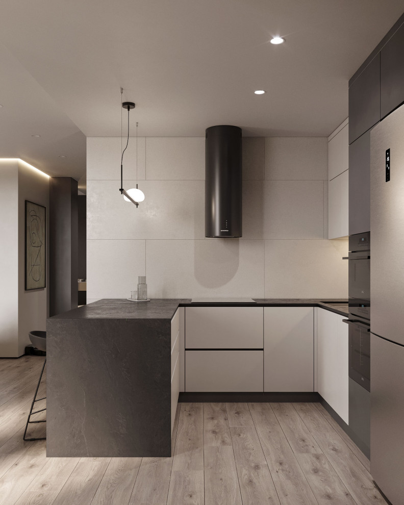 Монохромная кухня - гостиная
