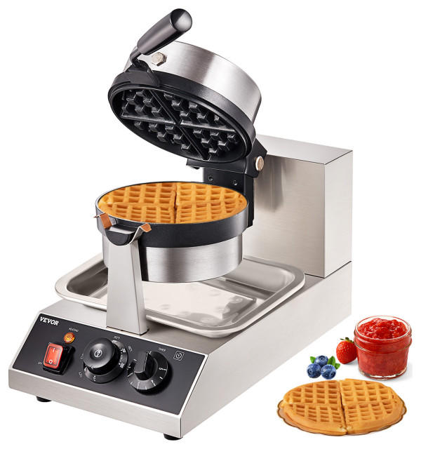 VEVOR Commerical Round Waffle Maker 1300W Rotatable NonStick Waffle