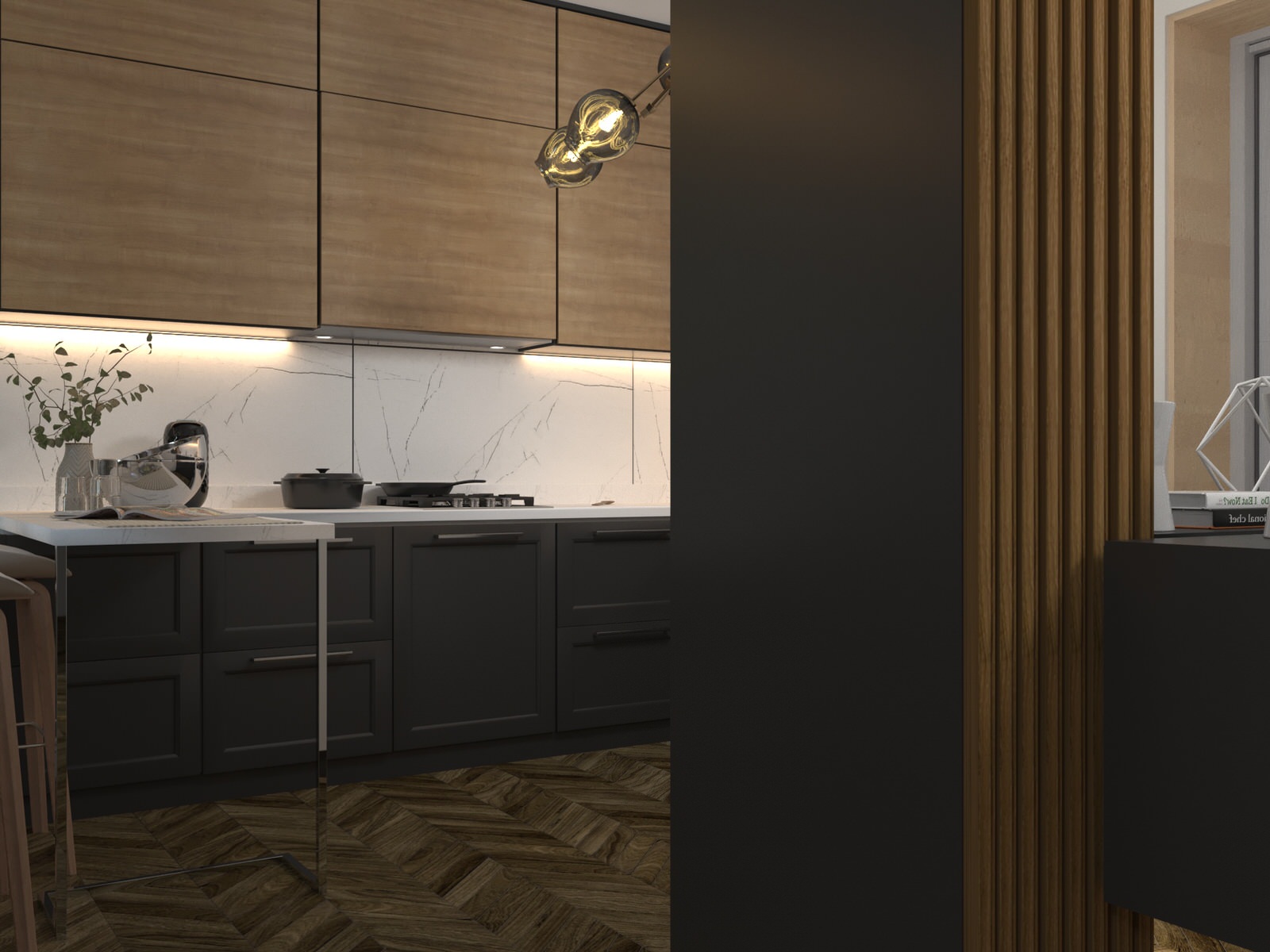 Входная зона, холл, кухня-гостиная в проекте " Таунхаус для большой семьи"