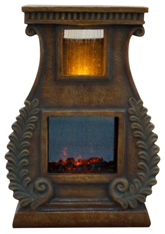 Alpine Fire Outdoor Fountain with LED Lights and Square Fire Box - GXT614S