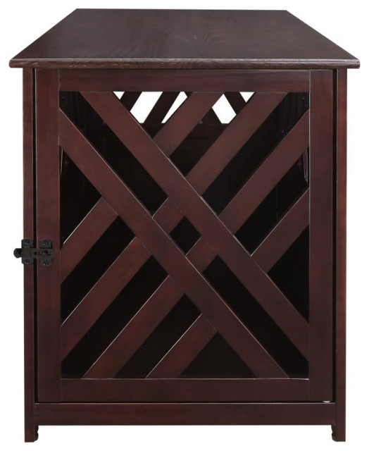 Modern Lattice Wooden Pet Crate End Table Espresso Modern Accent