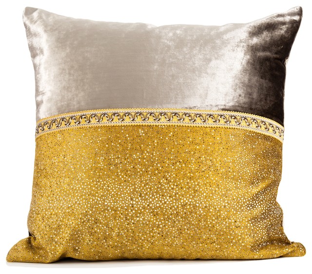 LIGICKY Pack of 2 Gold Grey Velvet Decorative Throw Pillow Covers Modern Sparkling Gilding Square Cushion Cover Pillowcase for Couch Bed Sofa Party Decor 18 x 18 Inch