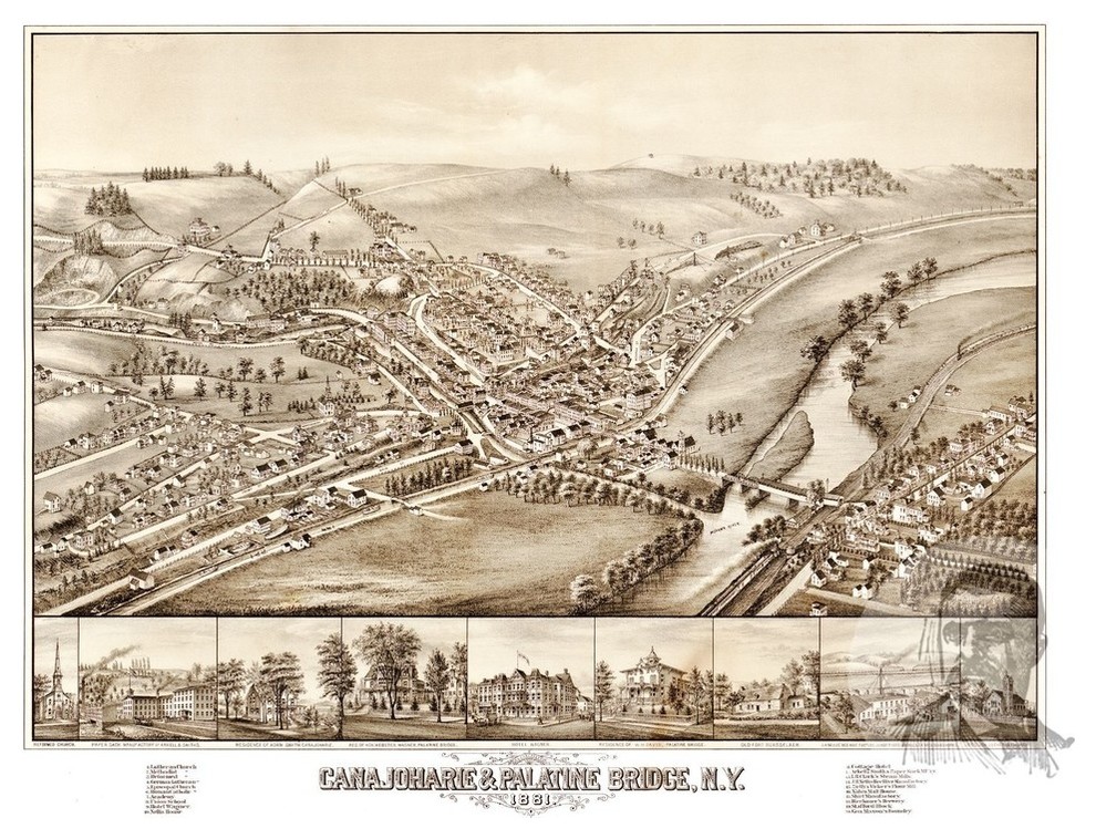 Old Map of Canajoharie New York 1881, Vintage Map Art Print, 12"x18