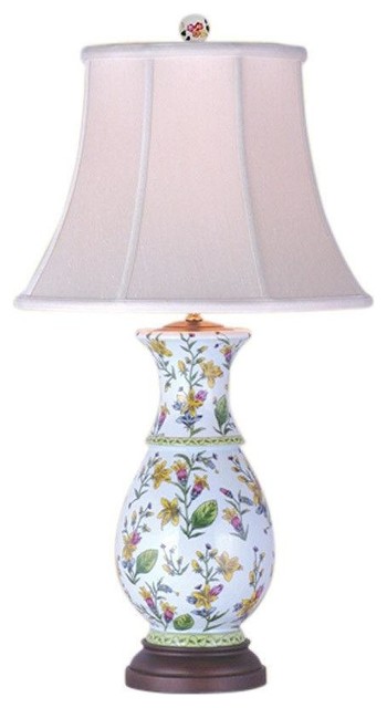 Chinese Porcelain Vase Table Lamp, Floral Motif, 29"
