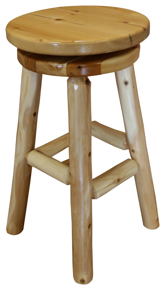 White Cedar Log Swivel Barstool, Counter Height Rustic Bar Stools