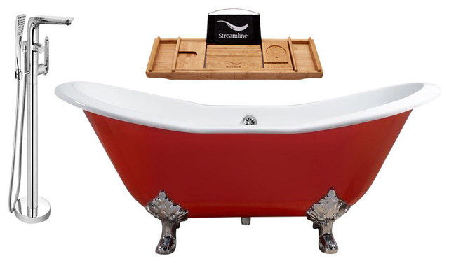 cast iron tub, faucet and tray set - traditional - bathtubs -