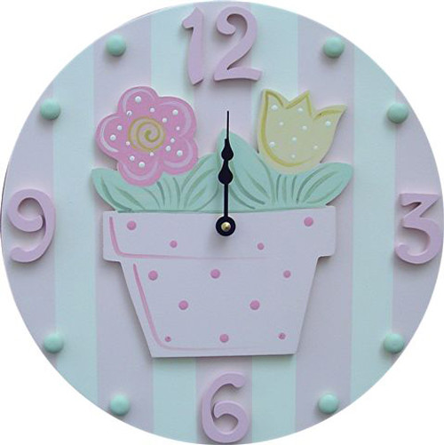 Pink Flower Pot Wall Clock
