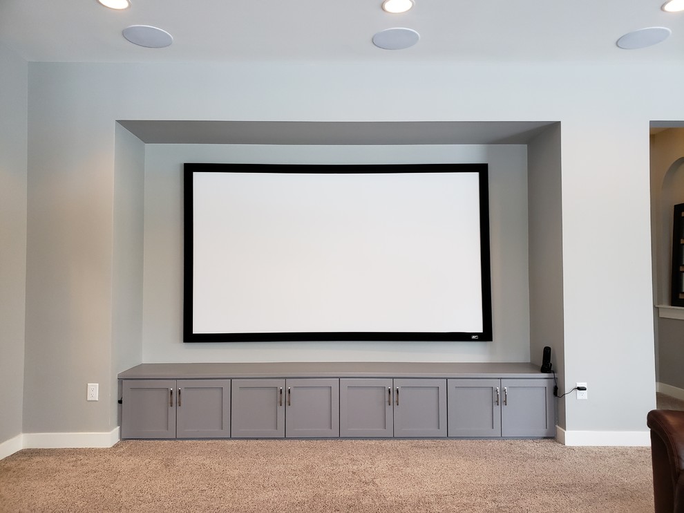 Design ideas for a transitional home theatre in Milwaukee.