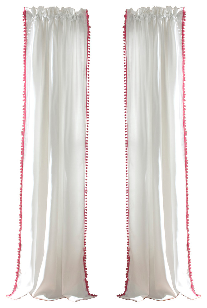 Pom Pom Window Panel Single Pink 50x84+2 Contemporary Curtains by