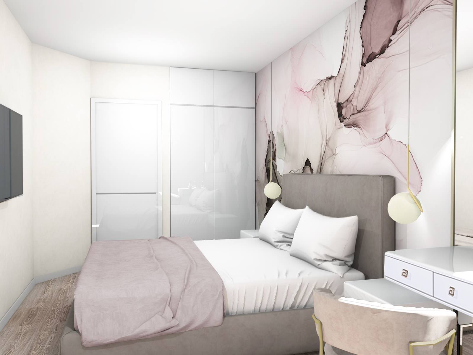 Современная спальня с фреской в стиле флюид Арт