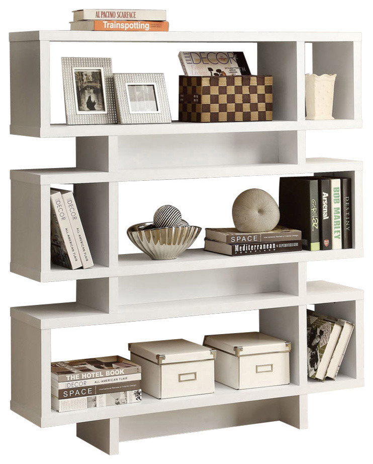 Bookcase, 55"H, White Modern Style Transitional Bookcases by