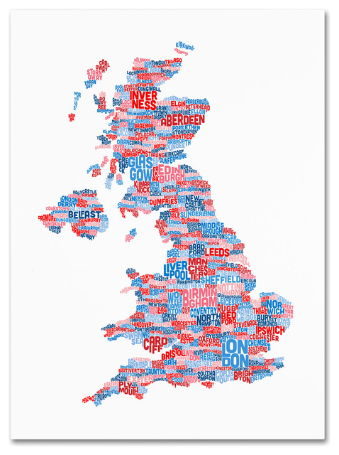 Uk Cities Text Map 7 Canvas Art By Michael Tompsett Contemporary Prints And Posters By Trademark Global
