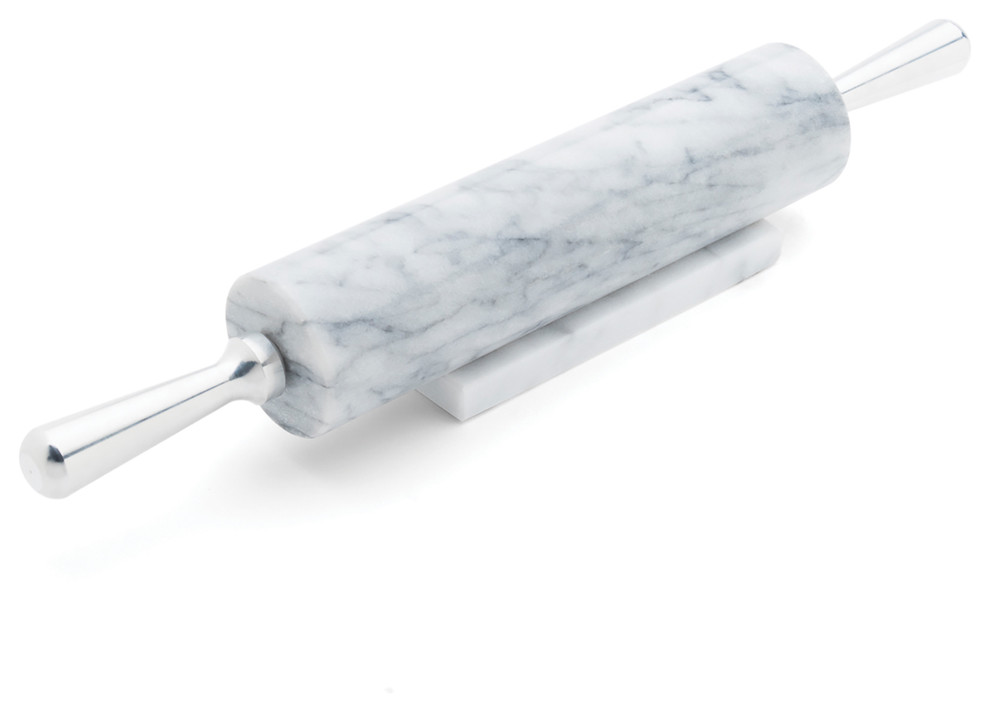 Fox Run 8648 Base with Aluminum Handles Marble Rolling Pin White
