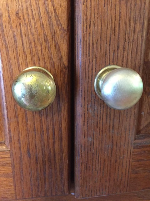 Before & after dated brass knobs 