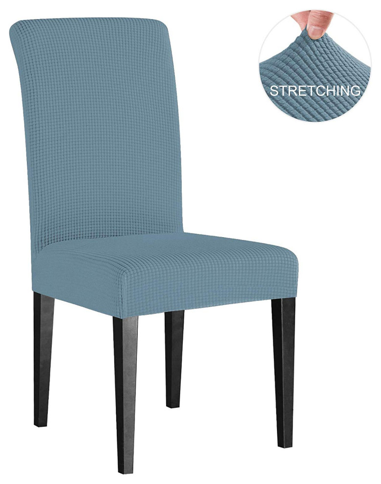 Subrtex Dyed Jacquard Stretch Dining Room Chair Slipcovers, Steel Blue, 4pcs