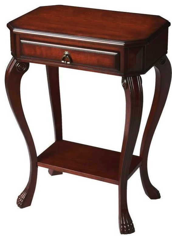 Side Table Antique Brass Plantation Cherry Distressed Rubberwood