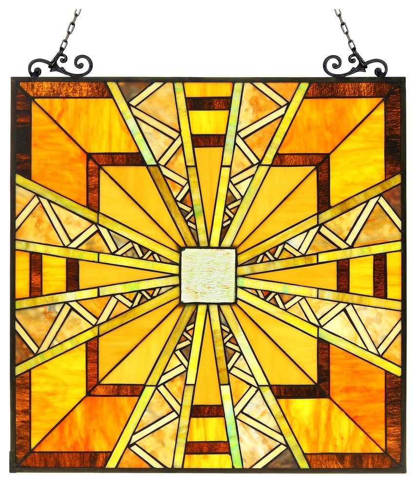 PROGRESSIVE, Tiffanyglass Mission Window Panel, 24.5x26 Craftsman