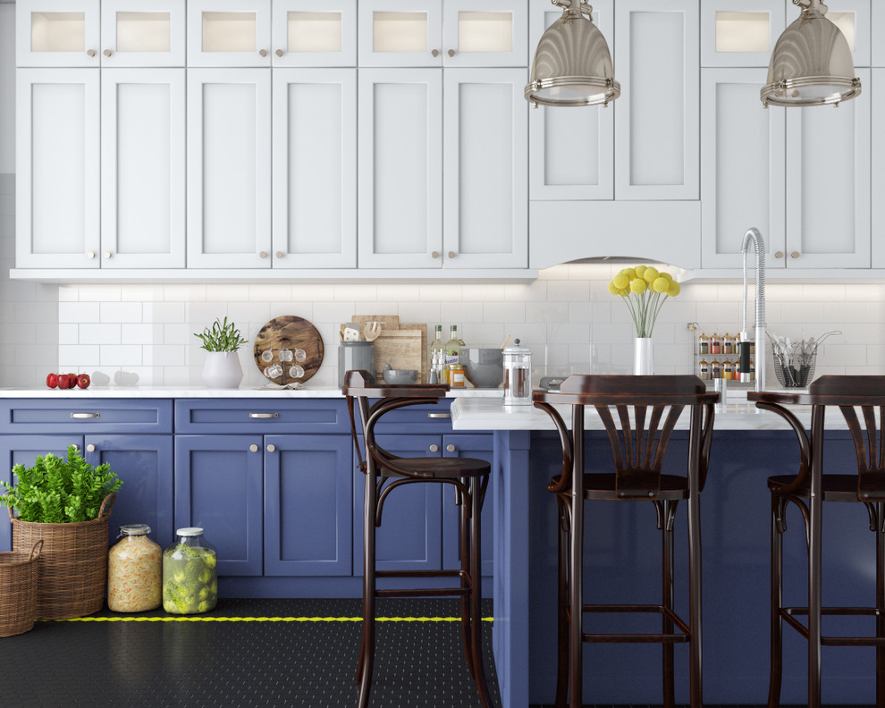 Contemporary blue & white kitchen