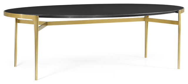 Oval Antique Satin Gold Brass And Ebonised Oak Dining Table