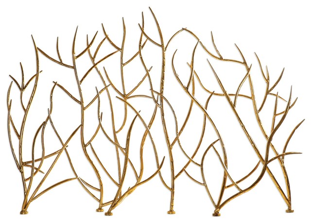 Golden Branches Fireplace Screen Iron Twig Metal Decorative