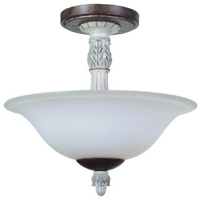 Antique White / Distressed Bronze Rosedale 2-Light Semi-Flush Ceiling Fixture
