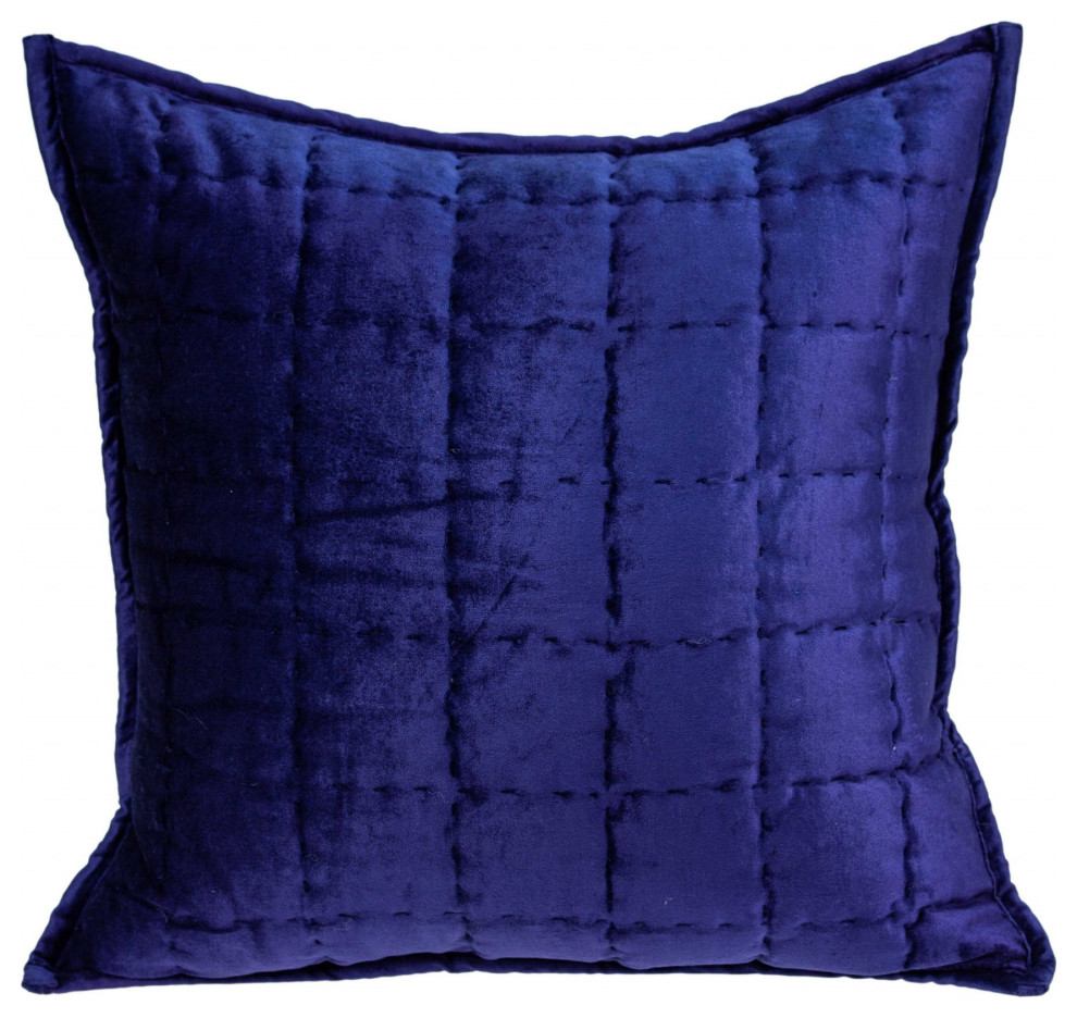 20" x 7" x 20" Transitional Royal Blue Quilted Pillow Cover With Poly