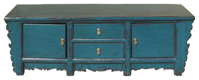 Low Console Table Cabinet Hcs4622, Distressed Turquoise Console Table
