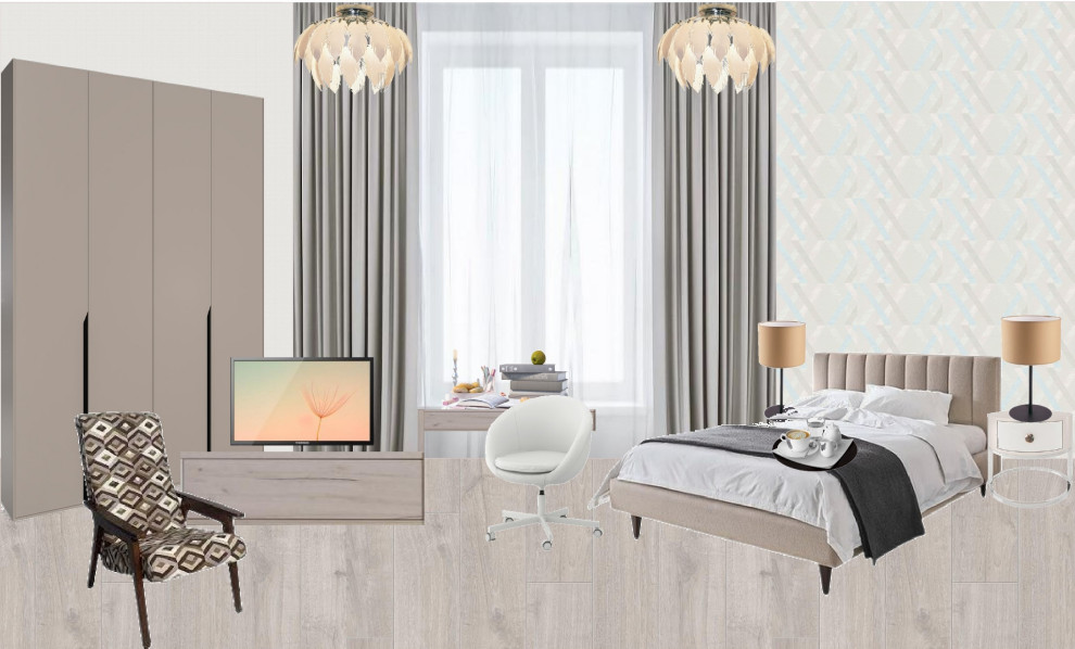 Коллаж спальни, площадь 15,3 кв. метра