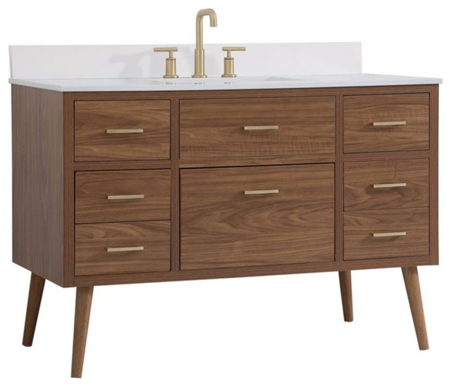 Elegant Decor Boise 48" MDF Bathroom Vanity with Backsplash in Walnut