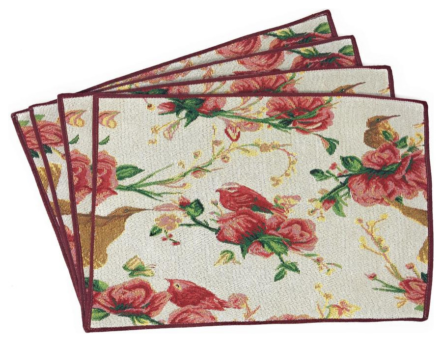 Seasonal Floral Woven Fabric Tapestry Placemats - Contemporary ...