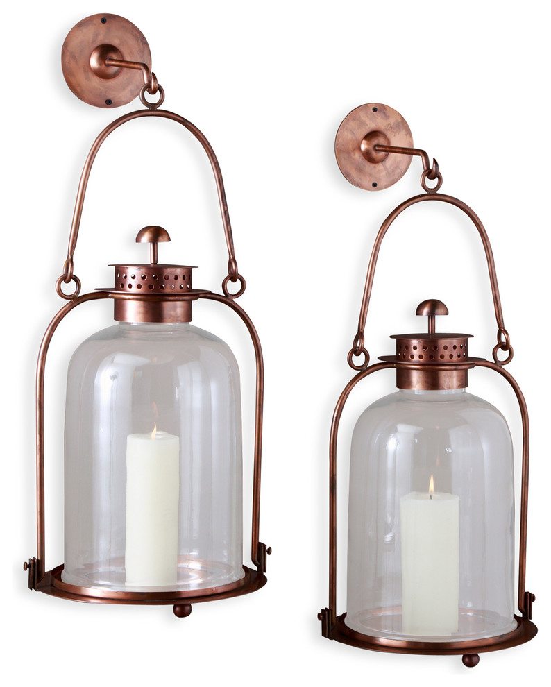 Alta Vista Oxidized Copper Glass Grand Hurricane Wall Candle Lantern, 20"