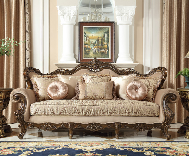 Traditional Style Met Luxury Perfect Brown Chenille Fabric Sofa