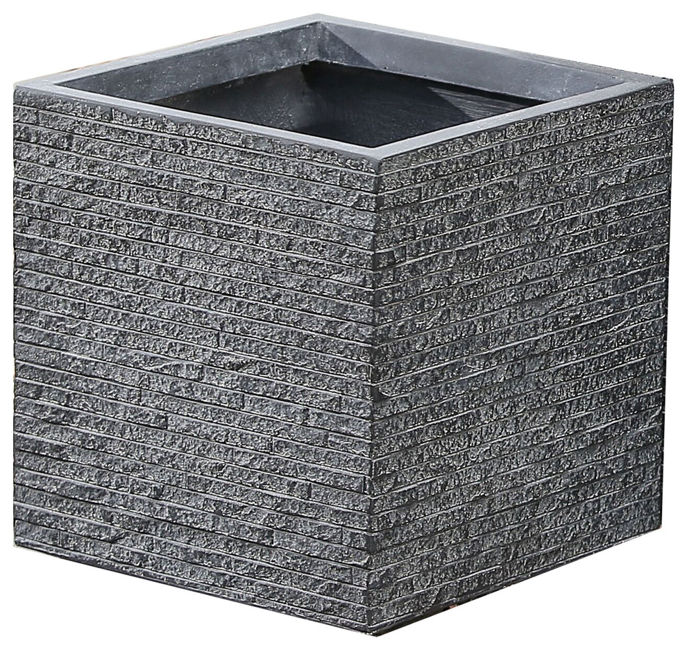 Stone Finish Square Planter (Medium) Transitional Outdoor Pots And