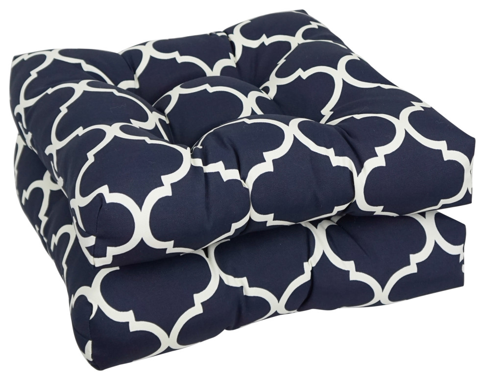 19" Squared Outdoor Tufted Dining Chair Cushions, Set of 4, Landview Navy Mediterranean